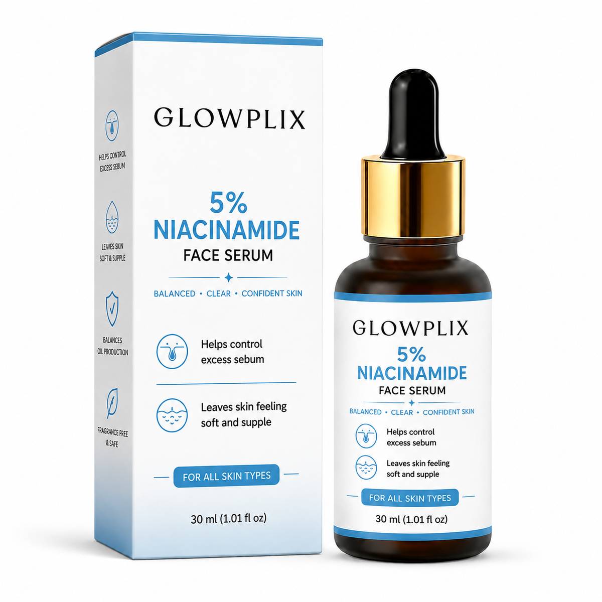 GLOWPLIX 5% Niacinamide Face Serum | Lightweight Daily Facial Serum for Balanced & Smooth-Looking Skin | Helps Control Excess Sebum | Suitable for All Skin Types | 30 ml