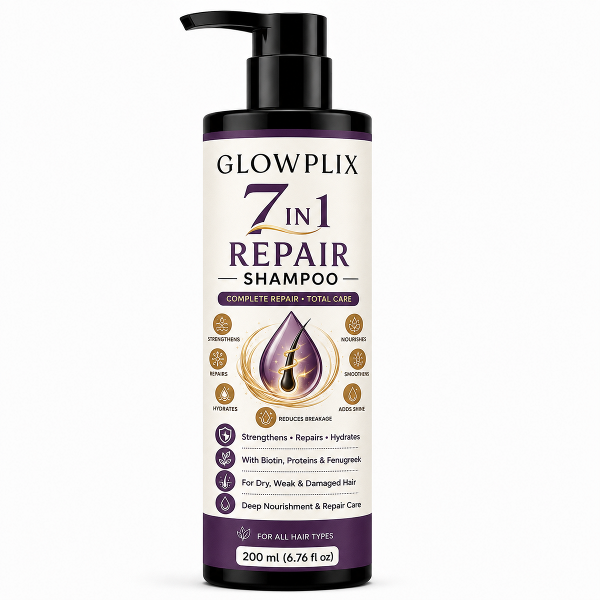 Glowplix 7 in 1 Repair Shampoo with Biotin & Fenugreek, 200 ml