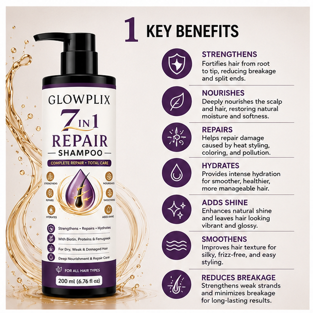 Glowplix 7 in 1 Repair Shampoo with Biotin & Fenugreek, 200 ml