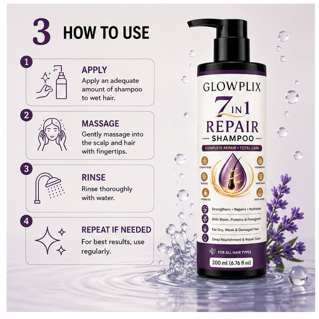 Glowplix 7 in 1 Repair Shampoo with Biotin & Fenugreek, 200 ml