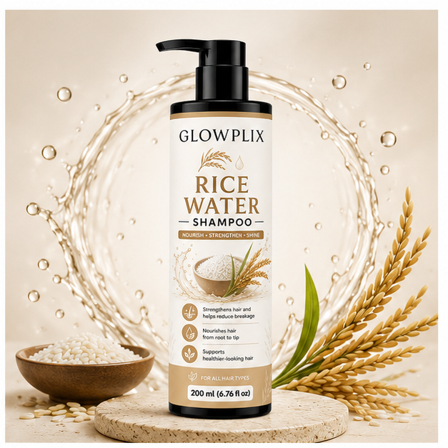 Glowplix Rice Water Shampoo for All Hair Types, 200 ml