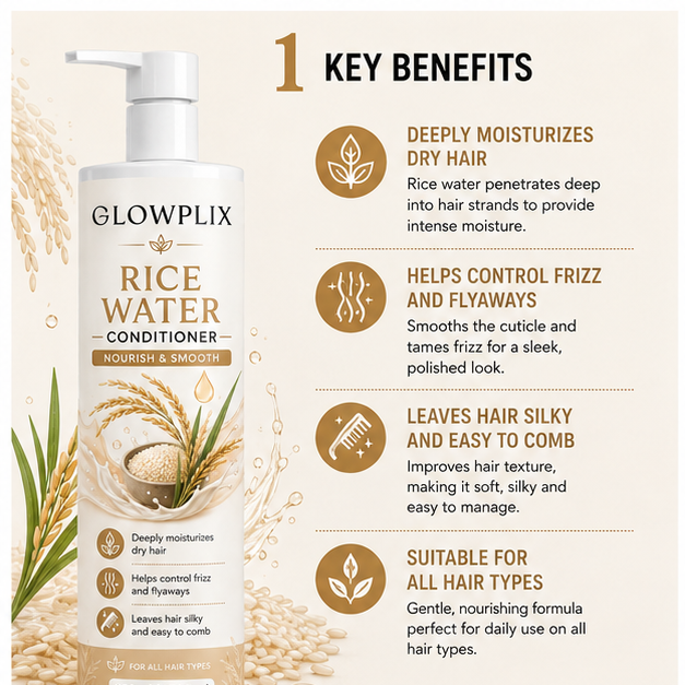 Glowplix Rice Water Conditioner, Nourish & Smooth, 200 ml