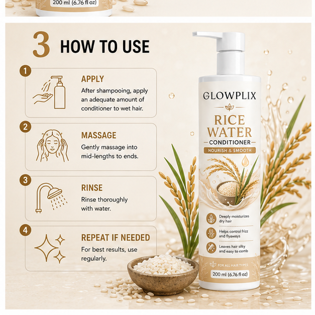 Glowplix Rice Water Conditioner, Nourish & Smooth, 200 ml