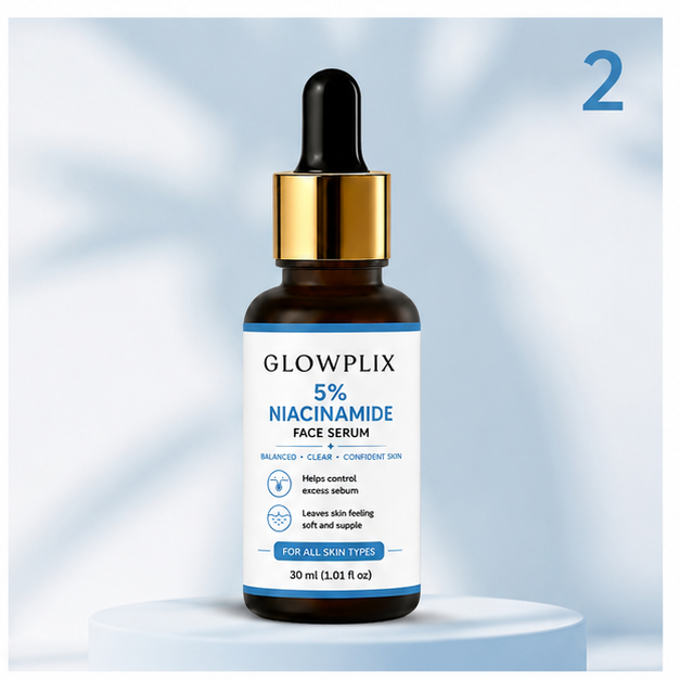 GLOWPLIX 5% Niacinamide Face Serum | Lightweight Daily Facial Serum for Balanced & Smooth-Looking Skin | Helps Control Excess Sebum | Suitable for All Skin Types | 30 ml