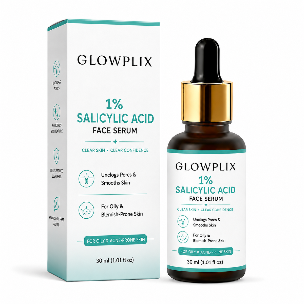 GLOWPLIX 1% Salicylic Acid Face Serum | Lightweight Daily Facial Serum for Oily & Blemish-Prone Skin | Helps Unclog Pores & Smooth Skin Texture | 30 ml