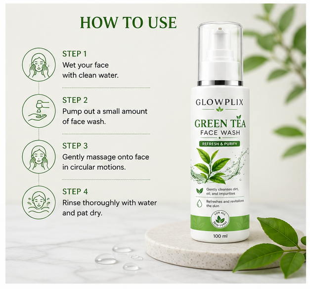 Glowplix Green Tea Face Wash, Refresh & Purify, 100 ml