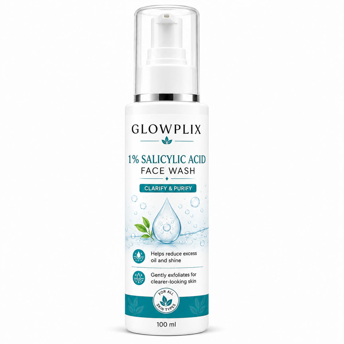 GLOWPLIX 1% Salicylic Acid Face Wash | Deep Cleansing Daily Facial Cleanser for Oily & Blemish-Prone Skin | Helps Control Excess Oil, Gently Exfoliates & Promotes Clear-Looking Skin | 100 ml