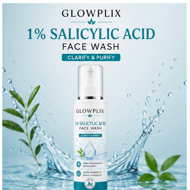 GLOWPLIX 1% Salicylic Acid Face Wash | Deep Cleansing Daily Facial Cleanser for Oily & Blemish-Prone Skin | Helps Control Excess Oil, Gently Exfoliates & Promotes Clear-Looking Skin | 100 ml