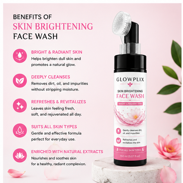 Glowplix Skin Brightening Face Wash with Brush, 150 ml