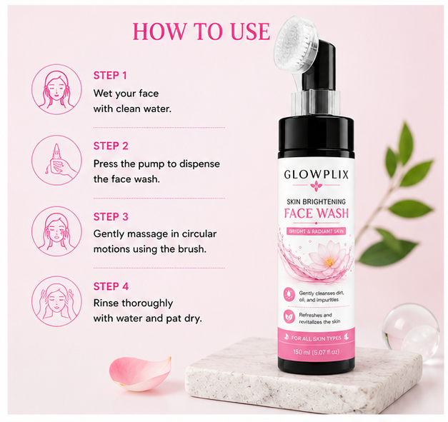 Glowplix Skin Brightening Face Wash with Brush, 150 ml