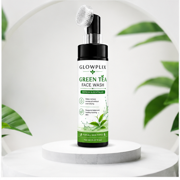 Glowplix Green Tea Face Wash with Brush, 150 ml