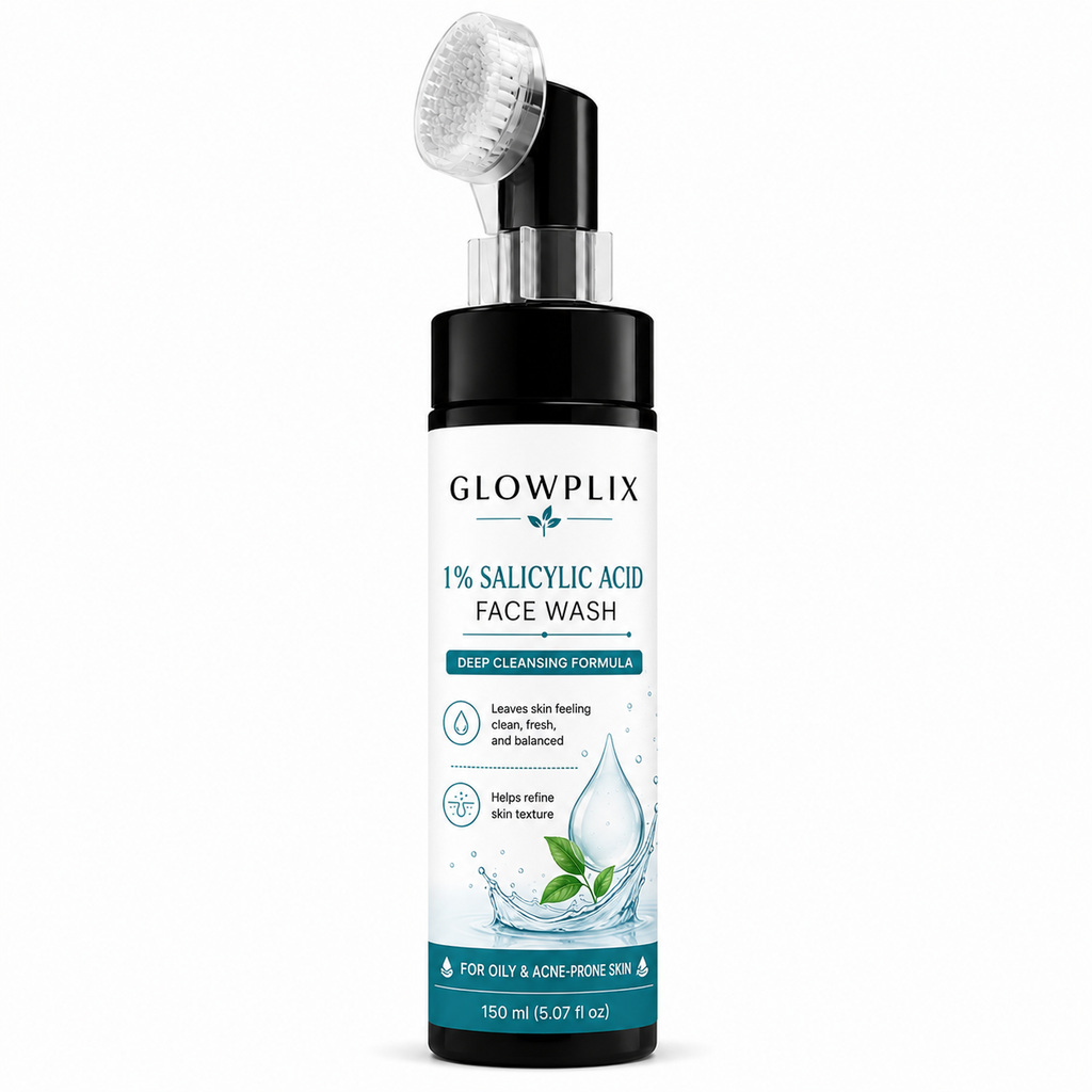 GLOWPLIX 1% Salicylic Acid Face Wash with Built-in Silicone Brush | Deep Cleansing Daily Facial Cleanser for Oily & Acne-Prone Skin | Helps Control Excess Oil, Gently Exfoliates & Refines Skin Texture | 150 ml