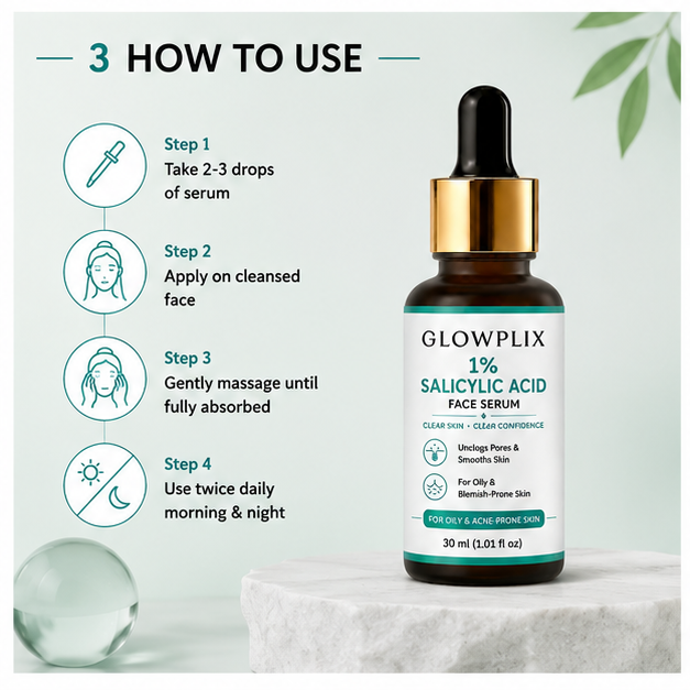 GLOWPLIX 1% Salicylic Acid Face Serum | Lightweight Daily Facial Serum for Oily & Blemish-Prone Skin | Helps Unclog Pores & Smooth Skin Texture | 30 ml