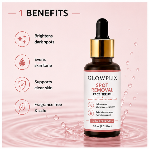 GLOWPLIX Spot Removal Face Serum | Lightweight Daily Brightening Facial Serum | Supports Smooth, Even-Looking & Radiant Skin | Suitable for All Skin Types | 30 ml