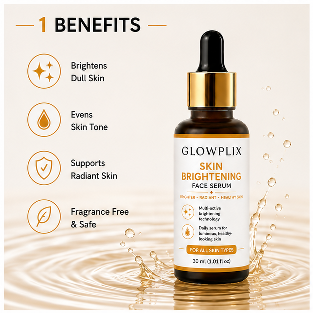 GLOWPLIX Skin Brightening Face Serum | Lightweight Daily Facial Serum for Radiant & Even-Looking Skin | Hydrating Formula for All Skin Types | 30 ml