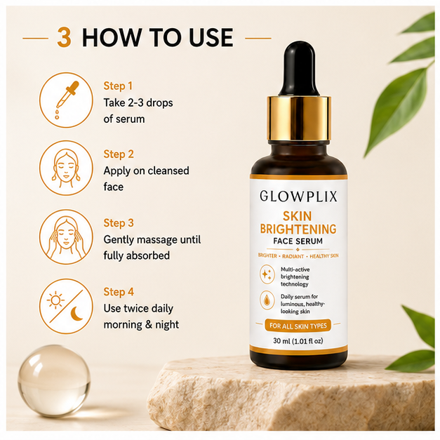 GLOWPLIX Skin Brightening Face Serum | Lightweight Daily Facial Serum for Radiant & Even-Looking Skin | Hydrating Formula for All Skin Types | 30 ml