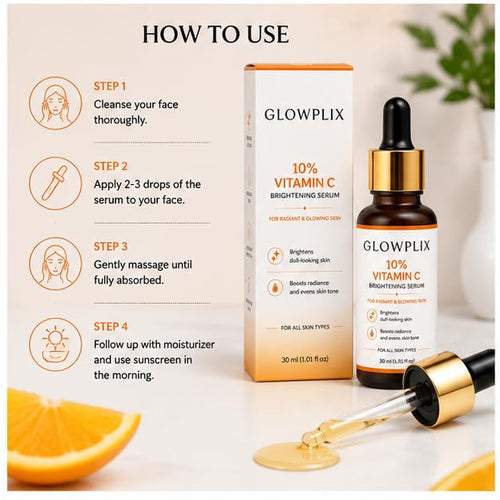 Glowplix 10% Vitamin C Brightening Serum for All Skin Types, 30 ml