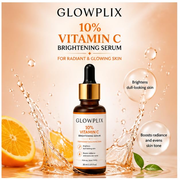 Glowplix 10% Vitamin C Brightening Serum for All Skin Types, 30 ml