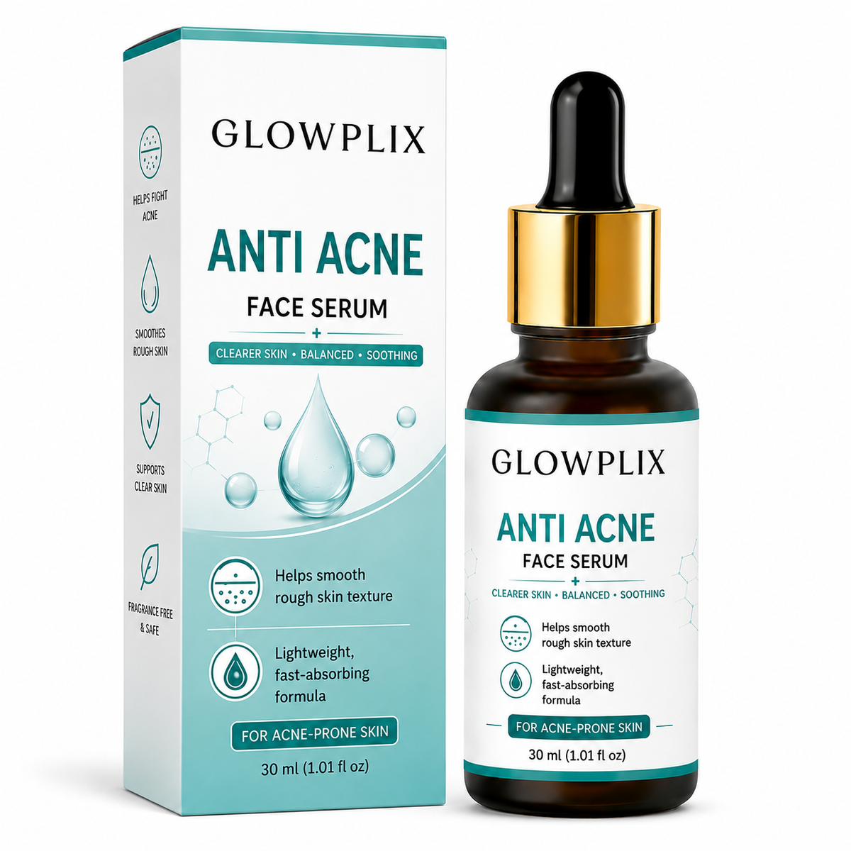 GLOWPLIX Anti Acne Face Serum, Lightweight Fast-Absorbing Facial Serum for Acne-Prone & Rough-Looking Skin, Supports Clear & Balanced-Looking Skin, 30 ml