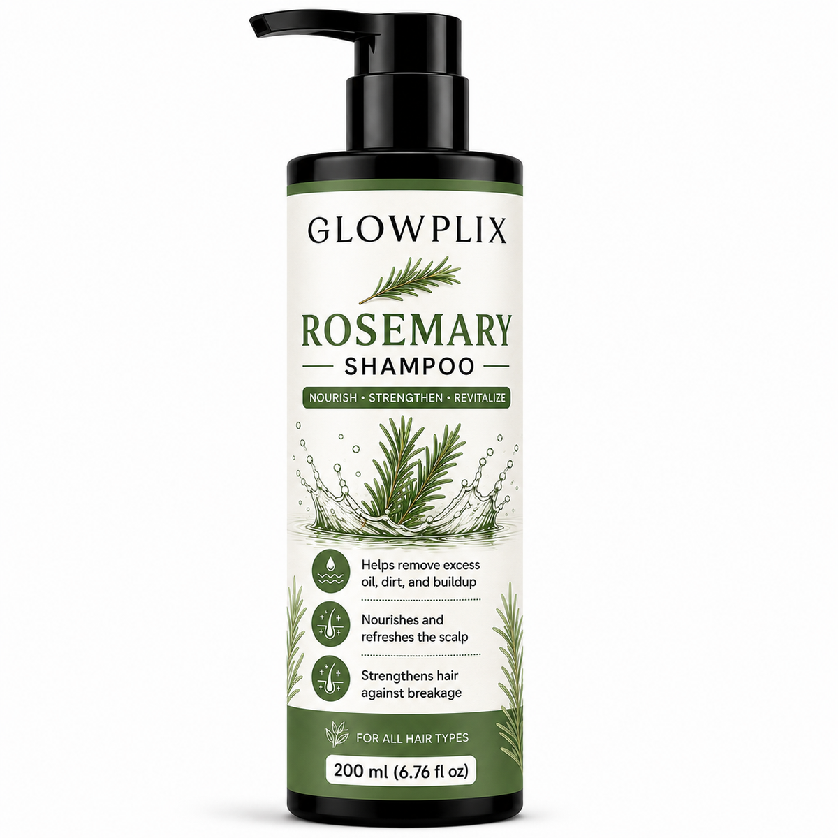 Glowplix Rosemary Shampoo for All Hair Types, 200 ml