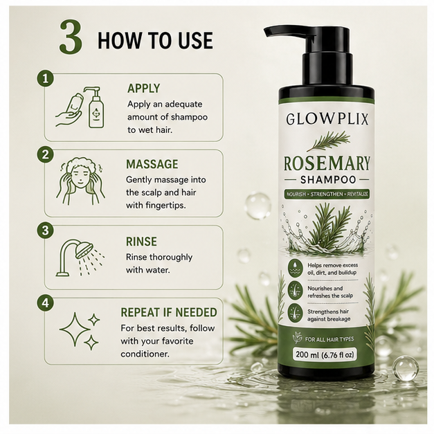 Glowplix Rosemary Shampoo for All Hair Types, 200 ml