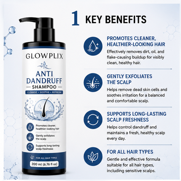 Glowplix Anti Dandruff Shampoo for All Hair Types, 200 ml