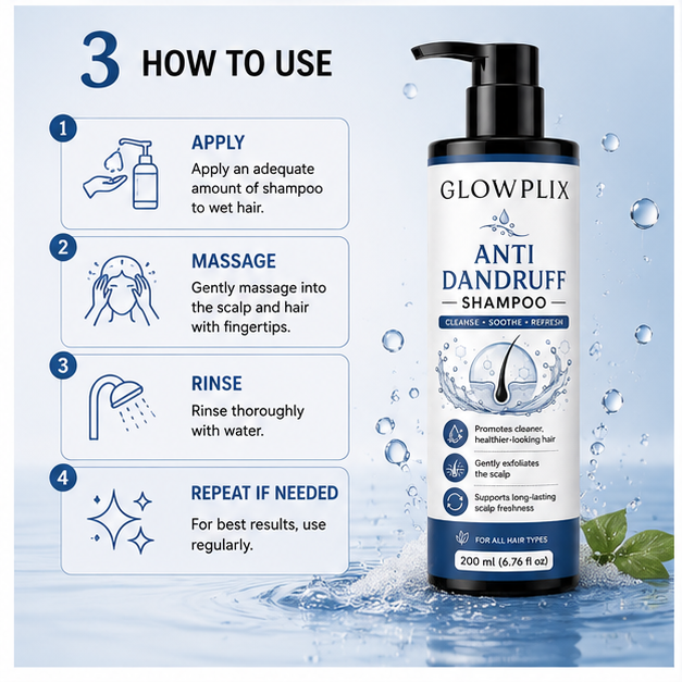Glowplix Anti Dandruff Shampoo for All Hair Types, 200 ml